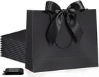 Silkfly 24 Pcs Paper Gift Bags with Handles & Bow Ribbon, Pure Black by Silkfly