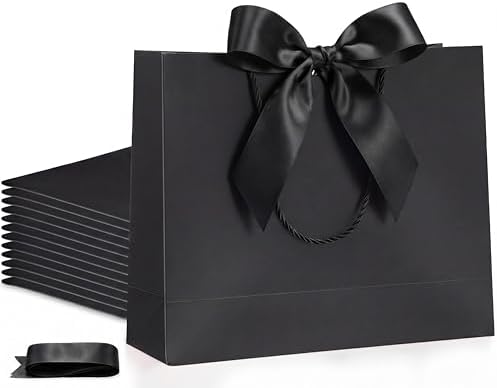 Silkfly 24 Pcs Paper Gift Bags with Handles & Bow Ribbon, Pure Black by Silkfly