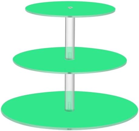 J JOYSAY Bright Green Pattern Acrylic Cupcake Stand 3 Tier Dessert Table Display Set Clear Cake Stands for Wedding Baby Shower Party Decorations Easy Assembly Donut Tower by J+JOYSAY