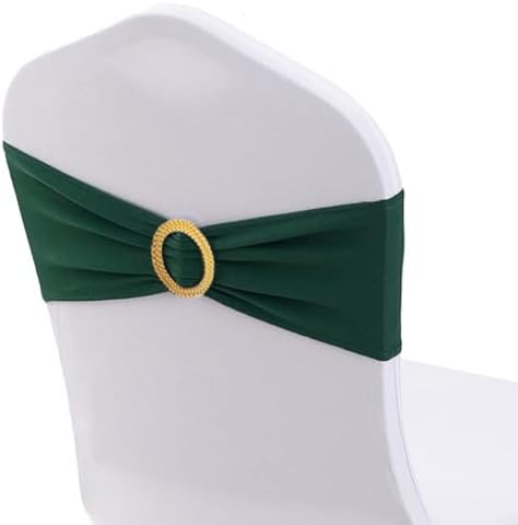 Pack of 50 Spandex Hunter Green Chair Sashes with Gold Buckles, Stretch Chairs Sashes for Wedding Party Baby Shower Decor Chair Bands Bows (Hunter Green Sashes, Gold Buckles) - Image 2