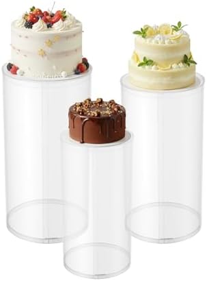 3PCS Clear Cylinder Pedestal Stands for Party Round Pedestal Display Plinth Pillars PVC Dessert Table Display for Wedding Birthday Party Art Decor(3PCS-Cylinder-2) by Unknown