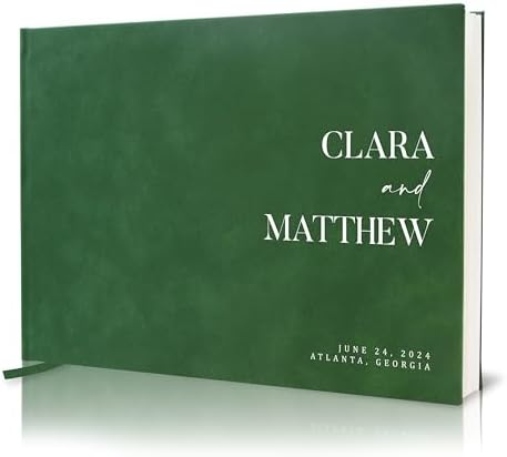 Personalized Guest Book - 11.5" x 8.5" Premium Custom Guest Signing Book with Bookmark and Blank Pages for Wedding Reception Table Decoration Engagement Birthday Party Event, Emerald by ModernAlbumDesigns