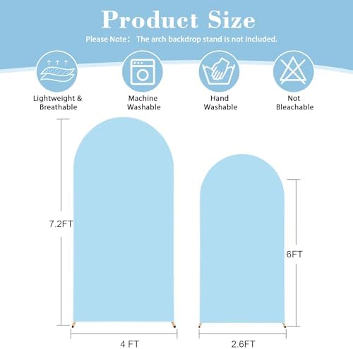 Baby Blue Arch Covers 2 Set 7.2 and 6ft Light Blue Arch Backdrop Cover Spandex Wedding Arch Stand Covers for Birthday Party Baby Shower Boy Wedding Banquet Photo Metal Balloon Arches Backdrop - Image 5