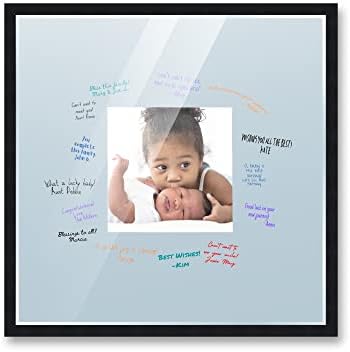 Poster Palooza 16x16 Black Autograph & Signature Picture Frame With Blue Square Opening Photo Mat for 5x5 Pictures - With Pens, UV Acrylic & Foamboard Backing by PosterPalooza