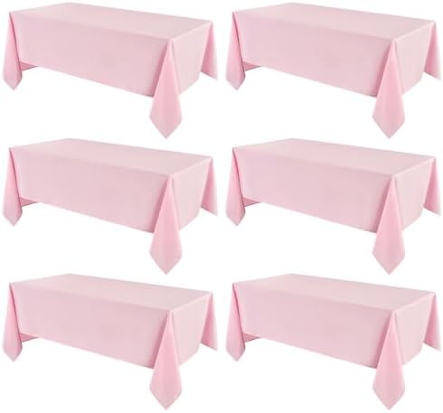 VidaFete 6 Pack 90 * 132inch Pink Rectangle Tablecloth for 6ft Tables by VidaFete