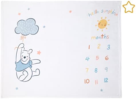 Disney Winnie The Pooh White, Yellow, and Aqua Super Soft Milestone Baby Blanket by Disney