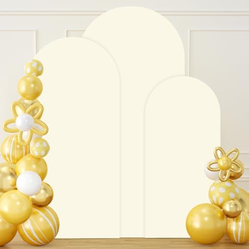 Ivory Wedding Arch Cover Set of 3 Stretchy Arch Backdrop Cover 4FT, 5FT, 6FT Cover for Arch Backdrop Spandex Fitted Wedding Arch Stand Covers for Birthday Party Ceremony Banquet Decor by PATYDEST