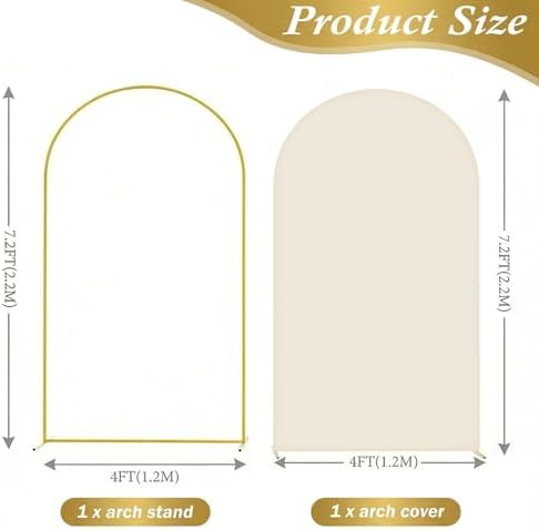 Arttown 7.2FT Gold Metal Arch Backdrop Stand and Beige Arch Cover Set - Image 2