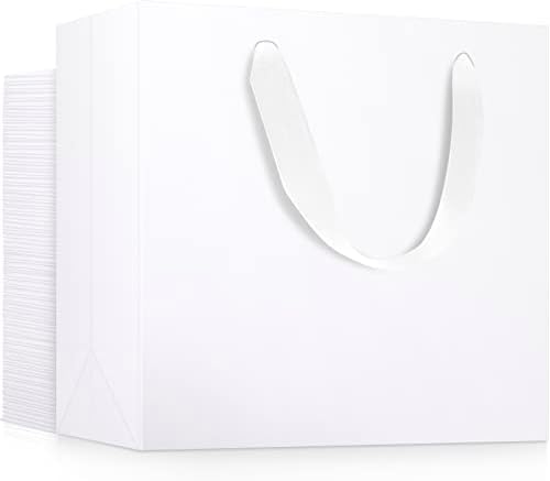 EUSOAR Heavy Duty Gift Wrap Bags, 50 Pack 8.6x3.9x7 inches Small White Paper Bags with Handles, Totes in Bulk for Wedding, Grocery, Boutique, Retail, Business, Party Favors, Baby Showers, Birthdays by EUSOAR