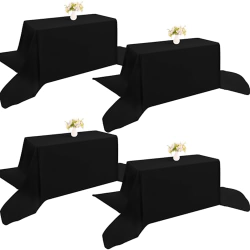 4 Pack Rectangle Tablecloth 90x156Inch Black Washable Polyester Table Cover for Wedding Dining Table Buffet Parties Banquet Decoration（Black） by JALANCY
