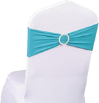 50 Pack Spandex Turquoise Chair Sashes for Wedding Chair Bows Bands Buckles by SINSSOWL