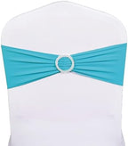 50 Pack Spandex Turquoise Chair Sashes for Wedding Chair Bows Bands Buckles - Image 2