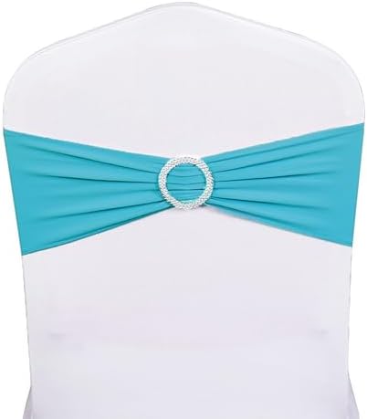 50 Pack Spandex Turquoise Chair Sashes for Wedding Chair Bows Bands Buckles - Image 2