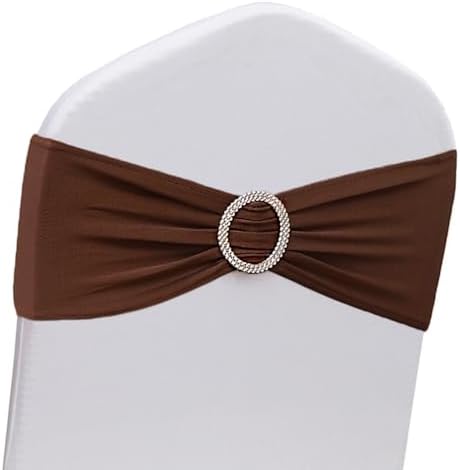 Brown Chair Sashes 50 Pack, Spandex Brown Chair Bows Bands with Buckle Slider for Folding Chairs Wedding Party Birthday Decor, Chair Ties by JFDYDM
