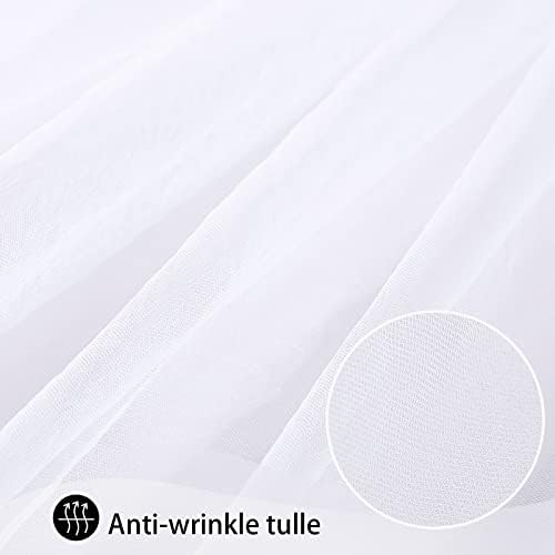 White Table Skirt 14FT Tulle Tutu Table Skirt 2 Layer Ruffle Table Cloth for Rectangle or Round Birthday Party Cake Table Decoration - Image 3