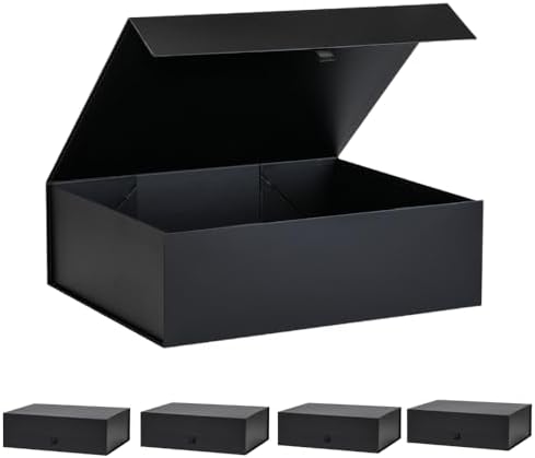 Extra Large Black Gift Box 5 Pack 19x16x6 Inches,Gift Boxs for Presents with Lid Magnetic Closure Collapsible,Groomsman Proposal Box,Birthday, Christmas,for Clothes and Large Gifts by PLINJOY