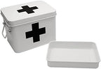 Lassos Boutique Retro Enameled First Aid Box for Medicine Storage and Home Decor with Lid and Removable Tray (White/Black) - Image 4