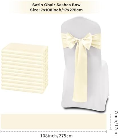 fani Ivory Satin Chair Straps Bows,120 PCS 7x108 Inch,Chair Sash - Image 2