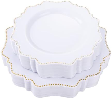 COLOSUS 60PCS White Plastic Plates, Beaded Plastic Plates for Wedding. by COLOSUS