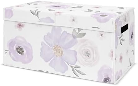 Sweet Jojo Designs Purple Watercolor Floral Girl Small Fabric Toy Bin Storage Box Chest For Baby Nursery or Kids Room - Lavender, Pink and Grey Shabby Chic Rose Flower by SweetJojoDesigns