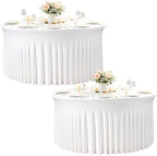 2 Pack White Round Tablecloths for 5 FT Round Tables, Stretchy Spandex Fitted Tables Cloth with Table Skirt, Wrinkle Free Table Cover Stitch Circle Tablecloth for Party Wedding Birthday Outdoor Event by Torrowsrort