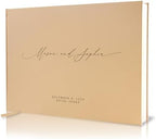 MUUJEE Personalized Guestbook in Tan - Premium Tan Leatherette Custom Modern Guest Book for Wedding Reception, Birthday Party or Events w/Bookmark Blank Pages for Signing, Large 11.5 x 8.5 inches by MUUJEE