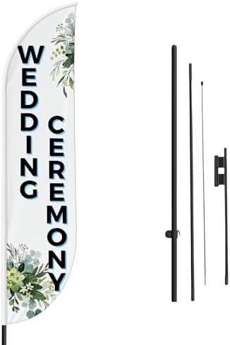 Wedding Ceremony Sign feather flag Pole Kit for Outdoor by Mavis Printing|15 FEET Long Polyester Outdoor Banner Flag Easy Hang|HD Print Swooper Flag Pole Mount to Celebrate Wedding Ceremony by MAVISPRINT