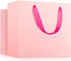 EUSOAR Small Pink Gifts Wrap Bags, 50 Pack 8.6x3.9x7 inches Shopping Bags with Handles Bulk, Party Favor Wrapping Bags for Wedding, Craft Grocery, Boutique, Retail, Business by EUSOAR