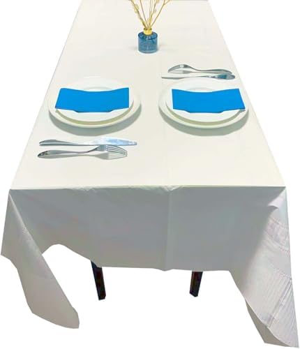 [6 Pack] White Paper Tablecloth Disposable for Rectangle Tables, 54 X 108 Inch Party Table Cover with Plastic Backing, Waterproof 3 Ply Table Cloth for Wedding Christmas Bachelorette, New Pattern by Dozobeede