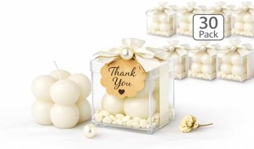Terreux Mind & Body Mini Bubble Candles Wedding Favors, 30 Sets, 1.6", White, with Thank You Card and Ribbon, Bridal Baby Shower Gifts, Baptism Gift for Guests (Pink) - Image 5