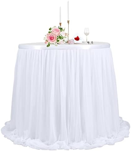 Table Skirt Wedding Baby Shower Birthday Bridal Shower Party White Tutu Table Skirt 9ft - Image 4
