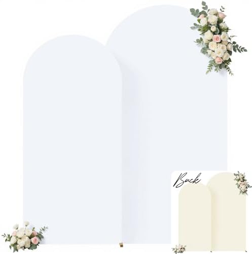 White and Beige Arch Cover Set of 2-7.2FT and 6FT Arch Backdrop Cover Spandex Fitted Wedding Balloon Arch Stand Covers for Bridal Shower Wedding Baby Shower Birthday Party Ceremony Photo Background by Suppromo