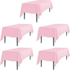 LTC LINENS 5 Pack Pink Rectangular Tablecloths 60 x 102 Inches for 6 Feet Rectangle Banquet Tables with Half-Drop - Stain and Wrinkle Resistant Polyester Cloth Table Covers for Party, Baby Shower by LTCLINENS