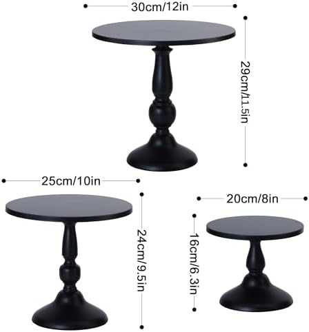 Set of 3 Black Cake Stands, QENUIITEA Metal Round Cake Holder Dessert Pie Pizza Display Stand 8" 10" 12" Serving Tray Halloween Decoration for Wedding Celebration Party Birthday Baby Shower - Image 3