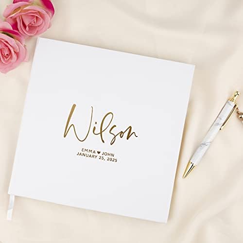 Andaz Press Personalized Wedding Guestbook with Gold Accents, Modern Gold Custom Last Name White Guest Sign in Guest Registry 120 Pages 8.5 X 8.5 Memories Book for DIY, Scrapbook, Photo Album - Image 2