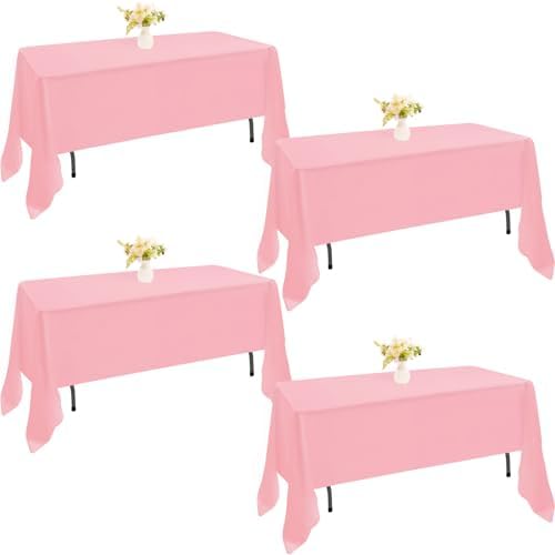 4 Pack Rectangle Tablecloth 60x126 Inch Pink Washable Polyester Table Cover for Wedding Dining Table Buffet Parties Banquet Decoration（Pink） by JALANCY
