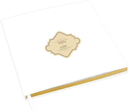 Andaz Press Personalized Wedding Guestbook with Gold Accents, Scroll Frame Design White Guest Sign in Guest Registry 120 Pages 8.5 X 8.5 Memories Book for DIY, Scrapbook, Photo Album by AndazPress