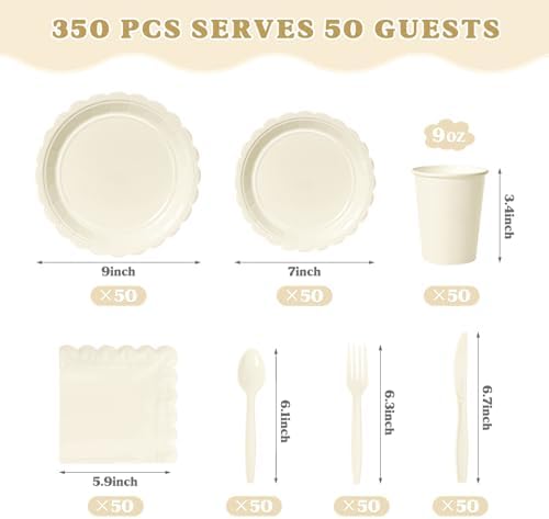 Vyntra 350 Pcs Ivory Cream Paper Plates and Napkins Party Supplies - Image 2