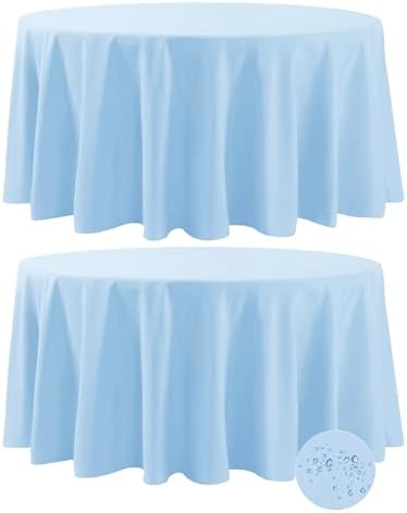 Fokitut 2 Pack Waterproof Round Tablecloth, 120 Inch, Stain Resistant and Wrinkle Polyester Table Cloth, Fabric Table Cover for Kitchen Dining, Wedding, Party, Holiday Dinner-Blue Mist by BalsaCircle