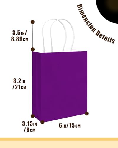qiqee 100Pcs Paper Gift Bag with Handles Lotus Purple Party Favor Bags Multiple Uses (8.3"x3"x6", Small Size) - Image 5
