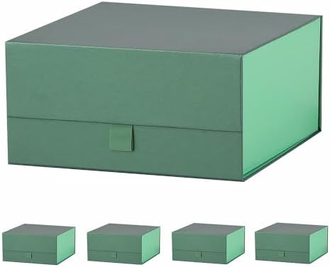 5 Pcs Green Gift Box 8x8x4 Inches Small Gift Boxes for Presents with Magnetic Closure LidLuxury Gift Box for Rectangle Collapsible for Bridesmaid, Wedding, Birthday Gift Packging by PLINJOY