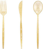 Supernal 180pcs Gold Glitter Plastic Silverware Set, Disposable Cutlery by supernal