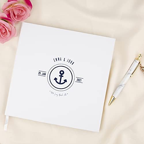 Andaz Press Personalized Wedding Guestbook with Gold Accents, Nautical Heart Anchor Design White Guest Sign in Guest Registry 120 Pages 8.5 X 8.5 Memories Book for DIY, Scrapbook, Photo Album - Image 2