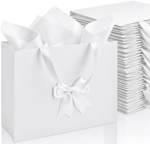 Catlovecorn 20 Pack Large White Gift Bags, 16.5 x 5.5 x 12.6 In by Catlovecorn