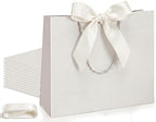 Silkfly 24 Pcs Paper Gift Bags with Handles & Bow Ribbon, Ivory by Silkfly