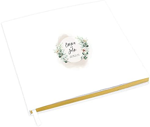 Andaz Press Personalized Wedding Guestbook with Gold Accents, Champagne Florals with Greenery Stems White Guest Sign In Guest Registry 120 Pages 8.5 X 8.5 Memories Book for DIY, Scrapbook, Photo Album by AndazPress