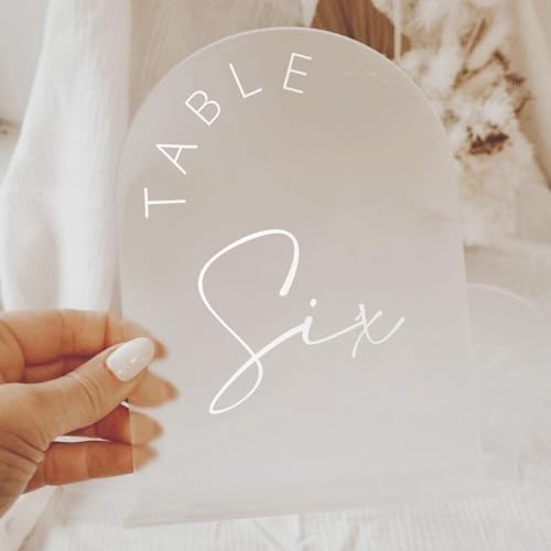 Frosted Arch Wedding Table Numbers 1-20 with Stands, 5x7 Inch Frosted Arch Acrylic Sign with White Letters, Arched Acrylic Table Numbers for Wedding Reception - Image 2