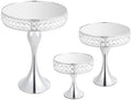 3pcs Round Mirror Cake Stands, Metal Cupcake Display Stand with Crystals, Dessert Pedestal Cupcakes Dessert Cheese Display Plates for Wedding Birthday Party for Baby Shower Home Decor - 15/11/8 Inch Tall (Silver) by ChooseFelievySmartChoice