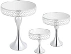 3pcs Round Mirror Cake Stands, Metal Cupcake Display Stand with Crystals, Dessert Pedestal Cupcakes Dessert Cheese Display Plates for Wedding Birthday Party for Baby Shower Home Decor - 15/11/8 Inch Tall (Silver) by ChooseFelievySmartChoice