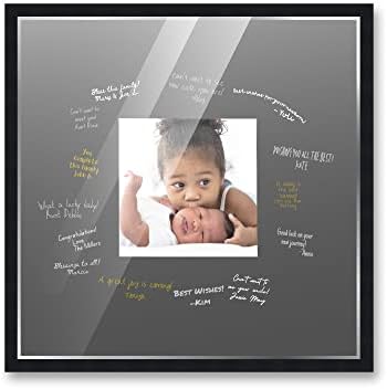 Poster Palooza 16x16 Black Autograph & Signature Picture Frame With Black Square Opening Photo Mat for 5x5 Pictures - With Pens, UV Acrylic & Foamboard Backing by PosterPalooza